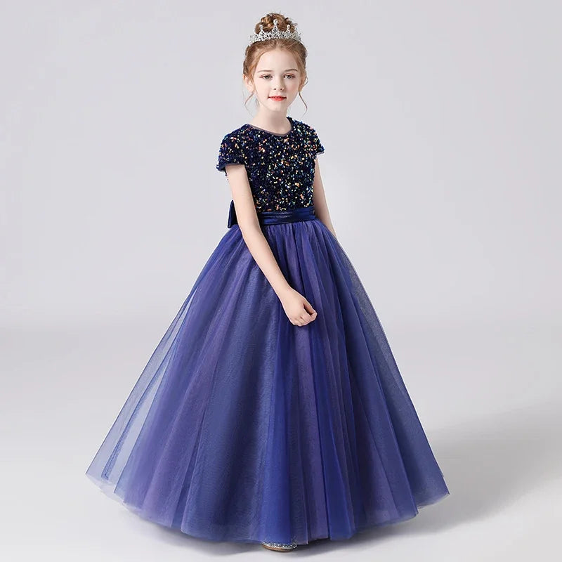 Sparkly Sequins Short Sleeves Flower Girl Dresses Tulle Kids Birthday Party Pageant Prom Gown Junior Bridesmaid-Dollar Bargains Online Shopping Australia