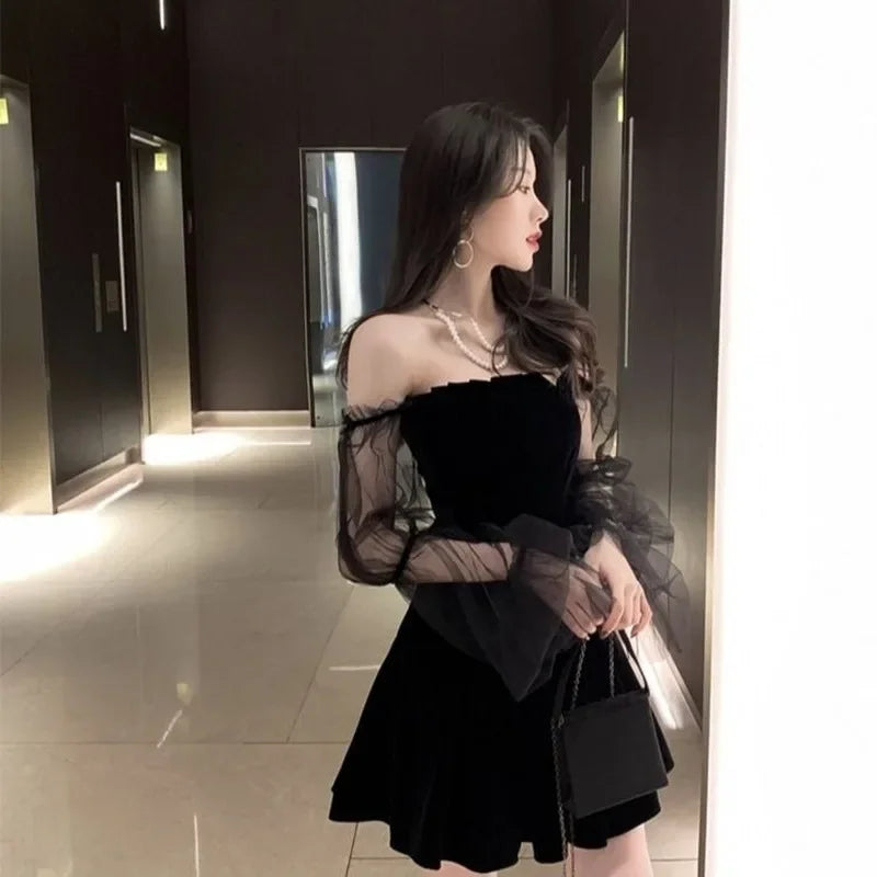 Black Retro Dress Women Lace Chiffon Mini High Street Sexy Women Club-Dollar Bargains Online Shopping Australia