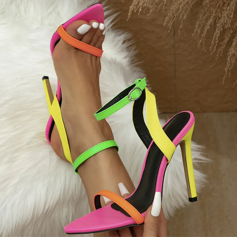 Women Stiletto Sandals Cozy Leather Pointed Toe Buckle Strap High Heels Summer Party Prom Shoes-Dollar Bargains Online Shopping Australia