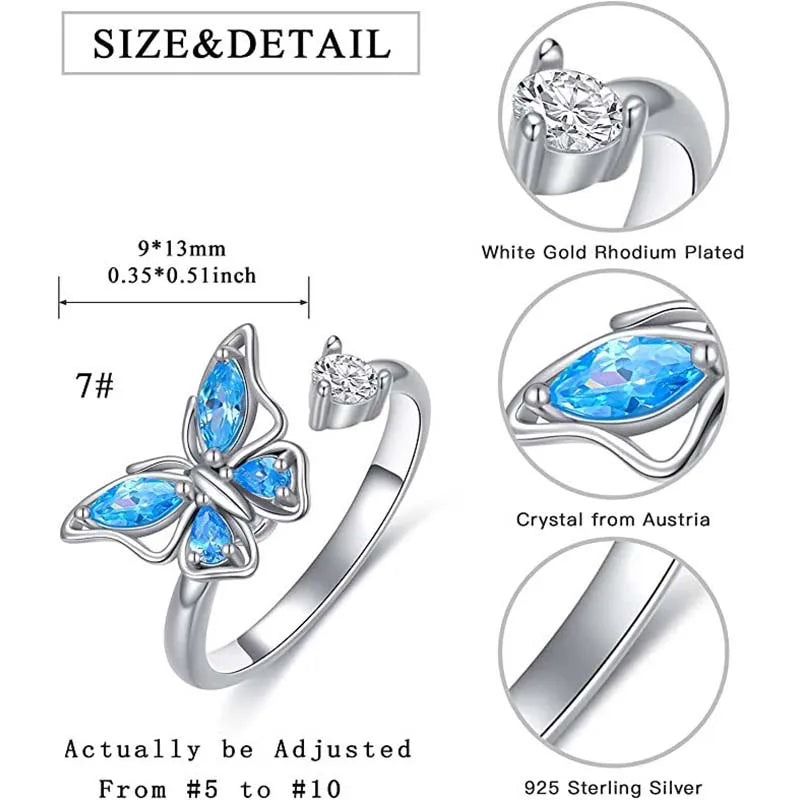 Fidget Spinner Ring Anxiety for Women Multiple Crystal Flower Eye Butterfly Animal Ring Rotate Anti Stress Wedding Jewerly-Dollar Bargains Online Shopping Australia