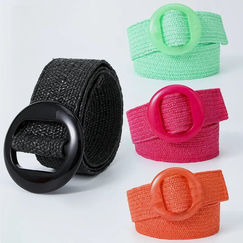 Vintage Braided Waist Belt Summer candy color Female Belt Round Buckle Wide style Elasticity Belt For Women clothing accessories-Dollar Bargains Online Shopping Australia