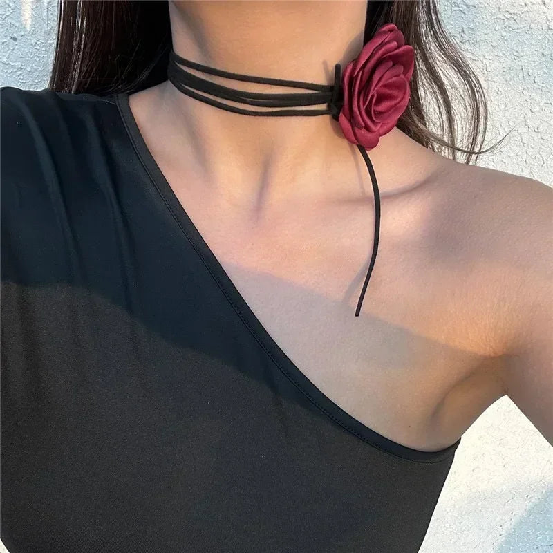 Rose Flower Clavicle Chain Necklace for Women 4 Colors Gothic Ladies Korean Fashion Adjustable Sexy Rope Choker Y2K Accessories-Dollar Bargains Online Shopping Australia