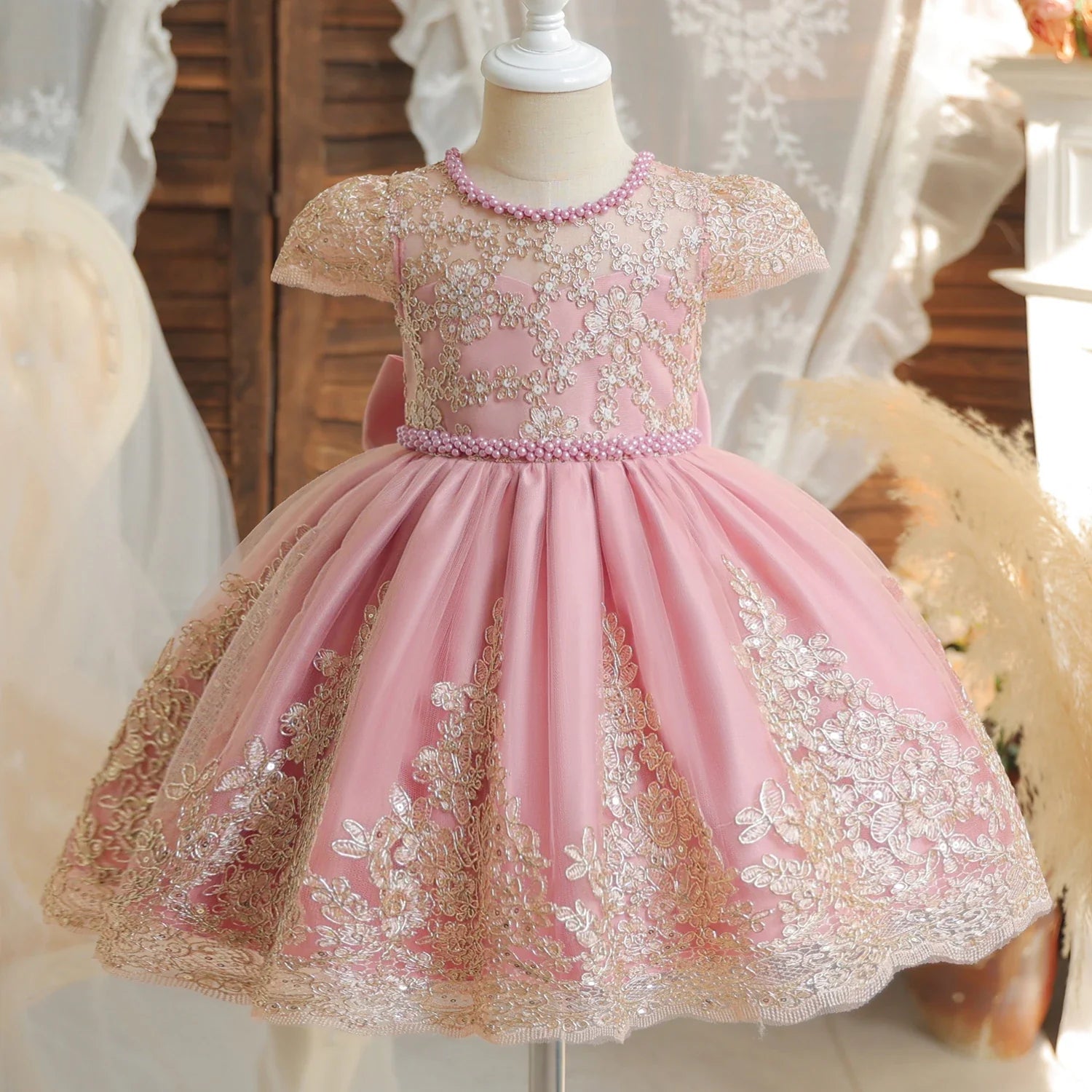 Kids Princess Dress for Girl Embroidery Vintage Elegant Birthday Wedding Party Lace Dress for Kids Girl Formal Prom Gown-Dollar Bargains Online Shopping Australia