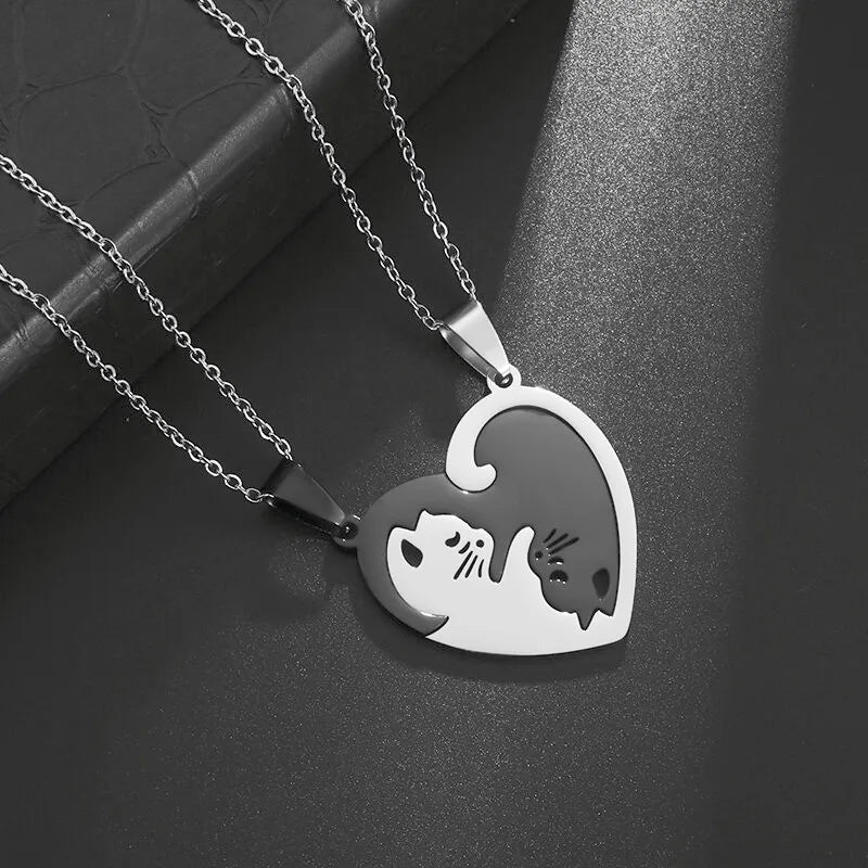 Hot Hug Love Pet Cat Pairing Couple Necklace Fashion Stainless Steel Men Women Best Friend Bff Pendant Jewelry Gift-Dollar Bargains Online Shopping Australia