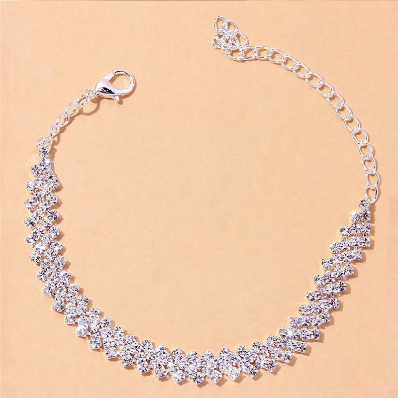 Shining Cubic Zirconia Chain Anklet for Women Fashion Silver Color Ankle Bracelet Barefoot Sandals Foot Jewelry-Dollar Bargains Online Shopping Australia