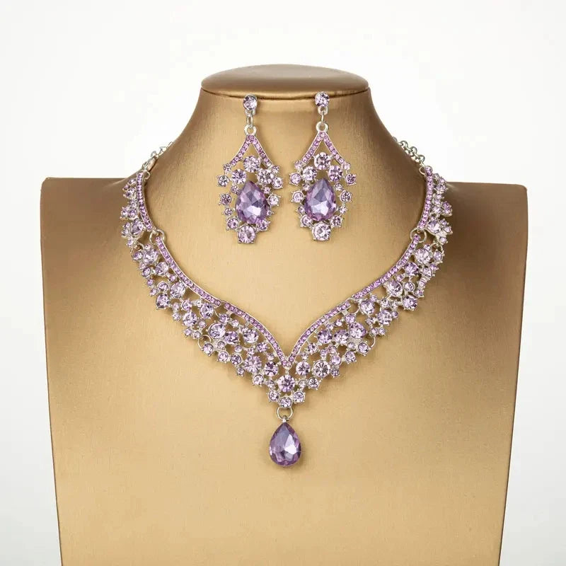 Luxury Crystal AB Color Choker Necklace Earrings Set Rhinestone Bridal Jewelry Sets for Bride Wedding Party Costume-Dollar Bargains Online Shopping Australia