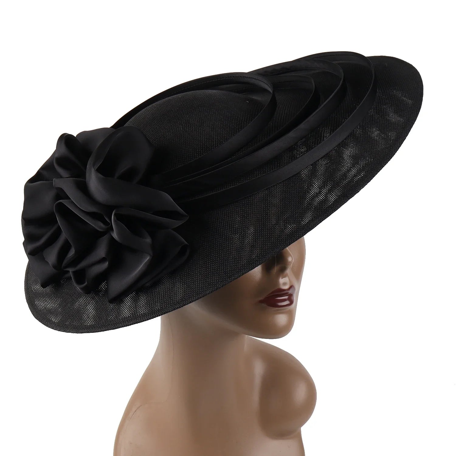 Black Large Flower Fascinator Sinamay Church Hat Kentucky Derby Hat Wedding Luxury Headband Hat Cocktail Tea Party for Women-Dollar Bargains Online Shopping Australia