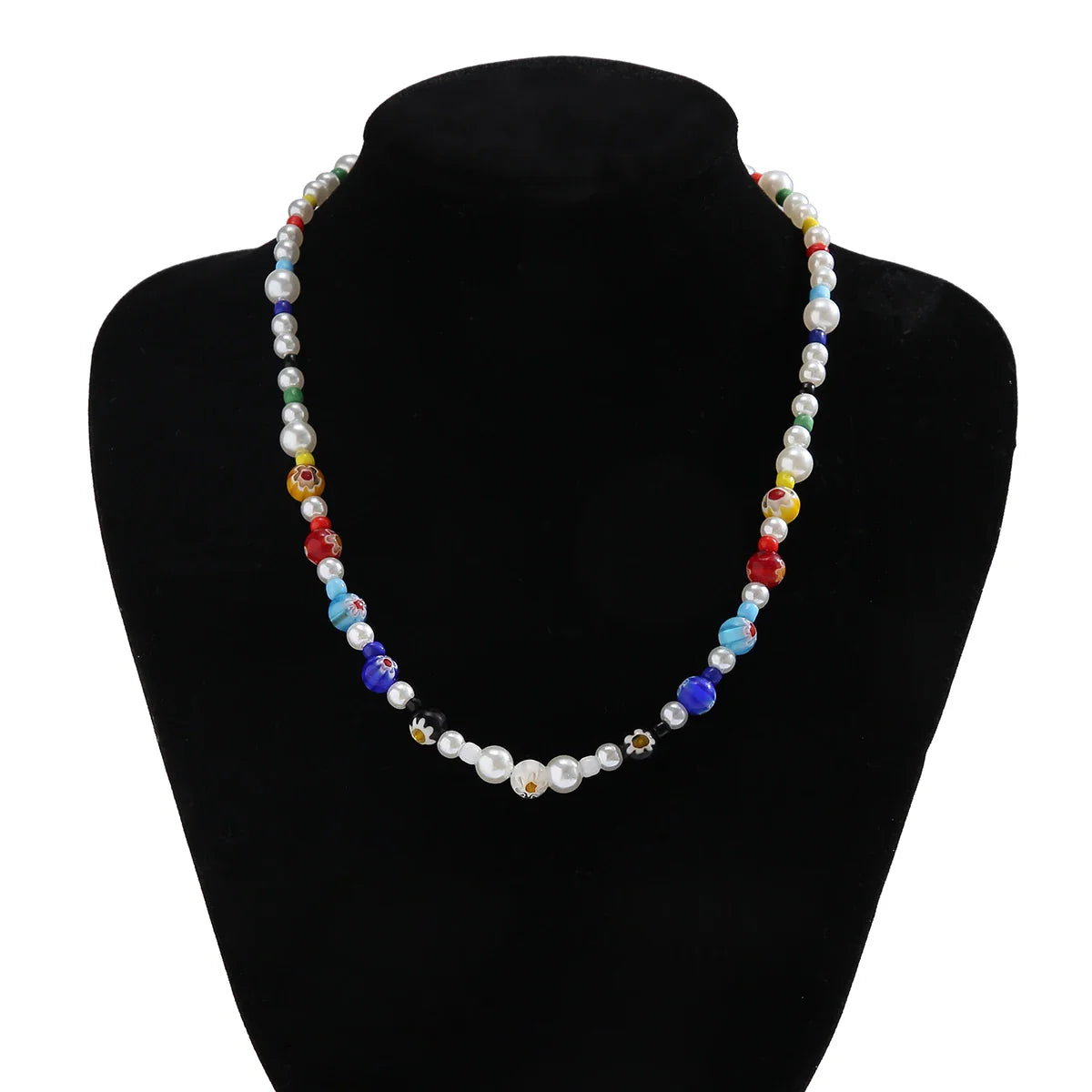 Imitation Pearl and Colorful Beads Short Choker Necklace for Men Trendy Beaded Chains