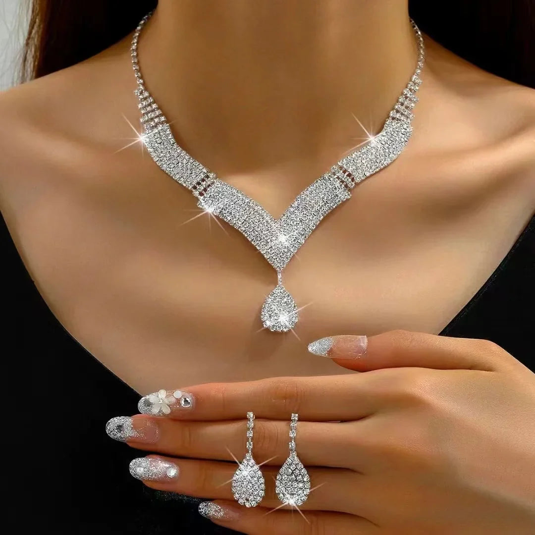 Sparkling Silver Color Crystal Collar Chain Choker Necklace Bridal Women Wedding Party Diamante Rhinestone Choker Jewelry Gifts-Dollar Bargains Online Shopping Australia