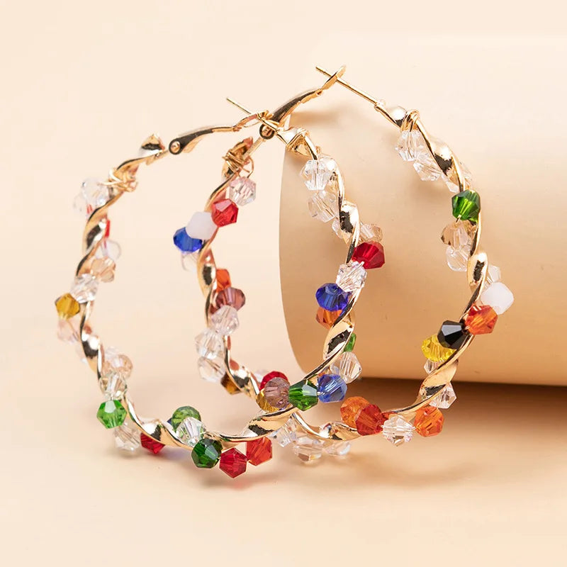 Colorful Crystal Hoop Earrings for Women New Fashion Big Round Circle Statement Earrings Wedding Party Bohemian Jewelry-Dollar Bargains Online Shopping Australia