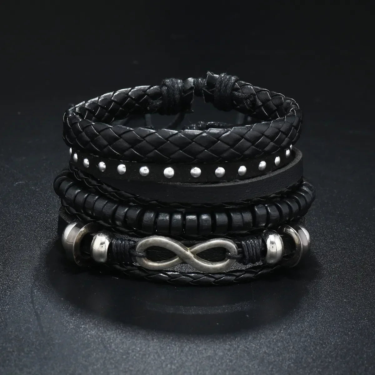 Trendy Compass Man Leather Bracelets set Black Hand Woven Bracelet for Men 4pcs/set DIY Male Jewelry Gift New Pulsera Hombre-Dollar Bargains Online Shopping Australia