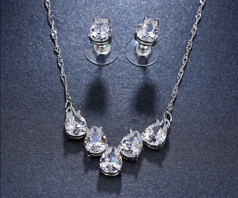 Luxury Pearl Bridal Jewelry Sets for Women Fashion Cubic Zirconia Earrings Necklace Wedding Accessories-Dollar Bargains Online Shopping Australia