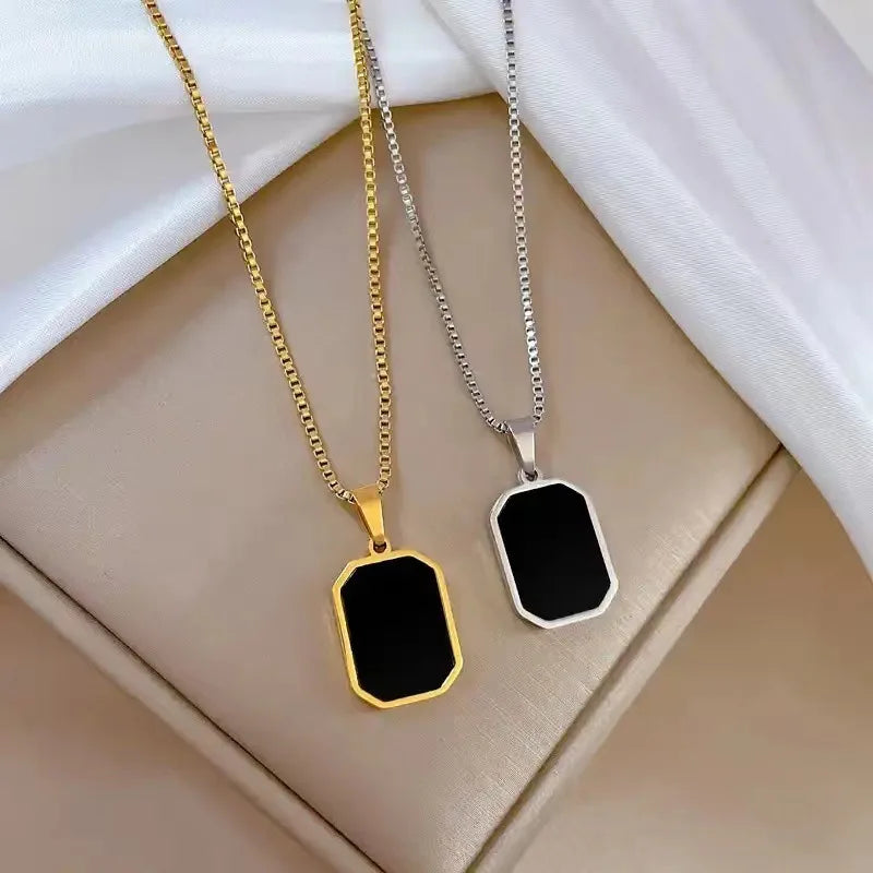 Fashion Square Necklace for Women Korean Black Geometric Pendant Necklace Collar Neck Gold Color Chain Charm Jewelry Party Gift-Dollar Bargains Online Shopping Australia