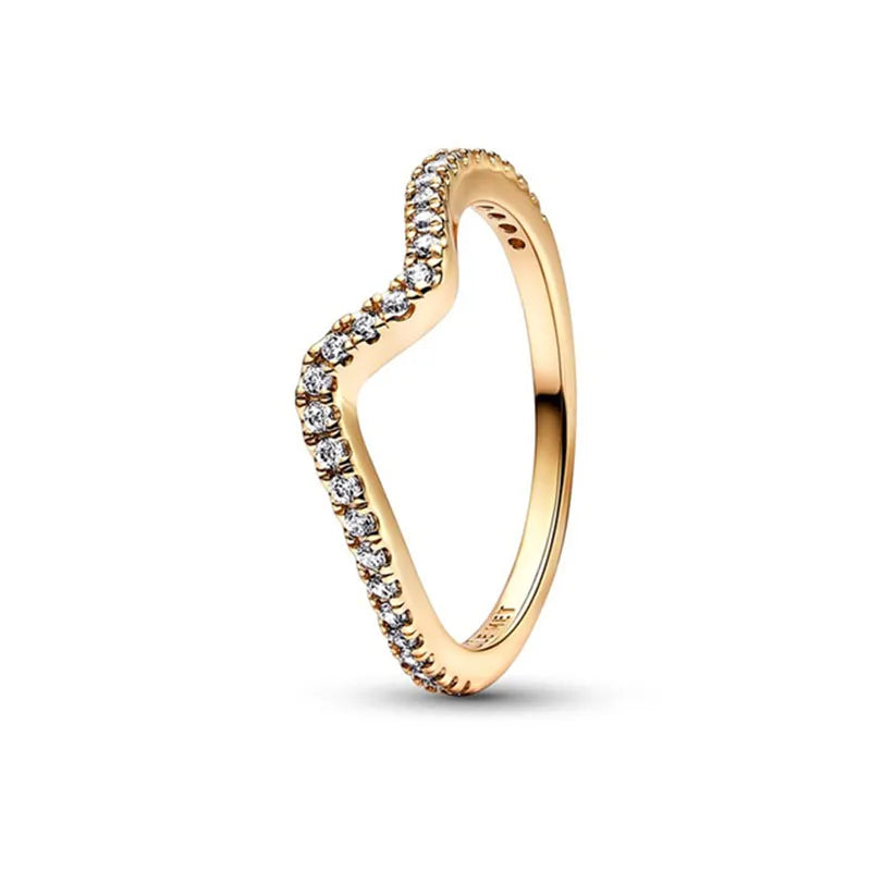 Gold Plated Silver Ring Zircon Sparkling Double Band Heart Finger Ring Women Ring Fine Jewelry