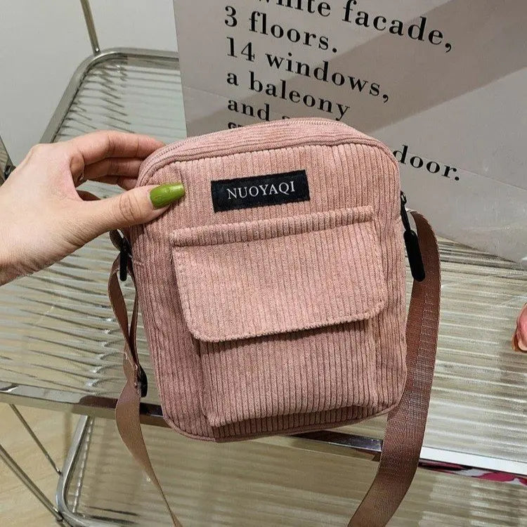 Women Corduroy Shoulder Bags Striped Cloth Fabric Handbags Casual Zip Tote Canvas Crossbody Bag Cute Shopping Bag for Ladies-Dollar Bargains Online Shopping Australia