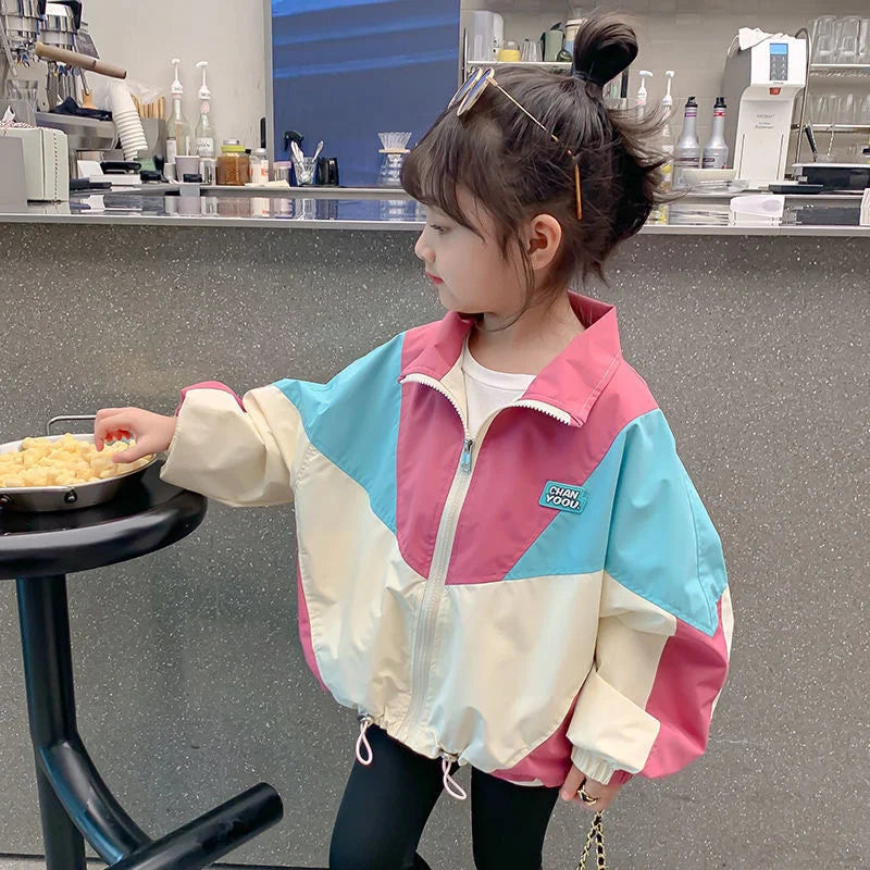Colorblocking Jackets Spring Girls Fashion Thin Coats Autumn Children Clothes Big Kids Casual Zipper Outerwear-Dollar Bargains Online Shopping Australia