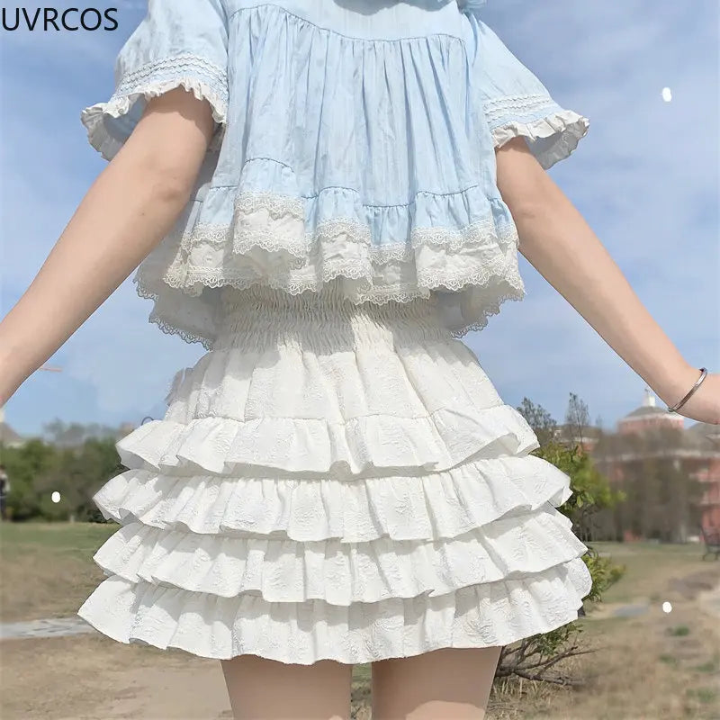 Kawaii Lolita Mini Skirt Women Gothic High Waist Ruffle Tiered Skirts Sweet Girly Summer Harajuku Y2k Short Skirt