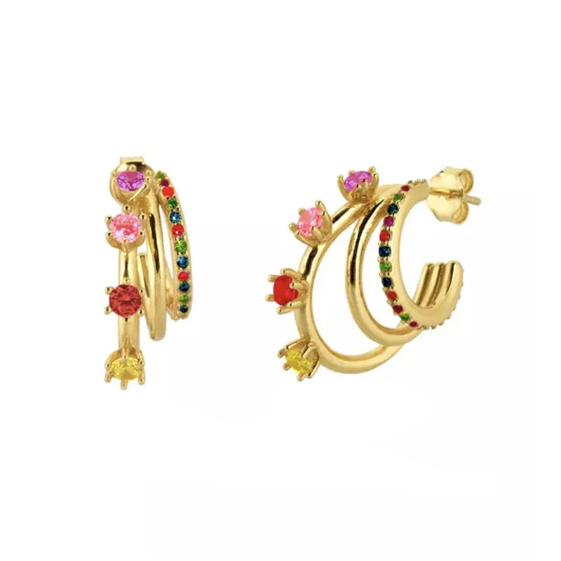 Gold Filled Stud Earrings Set For Women Ear Cuffs Colorful Zircon Dangle Hoop Earrings Fashion Party Jewelry-Dollar Bargains Online Shopping Australia