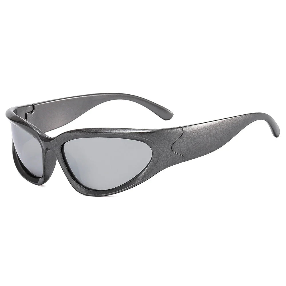 Fashion Wrap Around Cyber Y2K Sunglasses Women Silver Oval Shades Sports Cycling Sun Glasses Aesthetic Eyewear for Men Outdoor-Dollar Bargains Online Shopping Australia