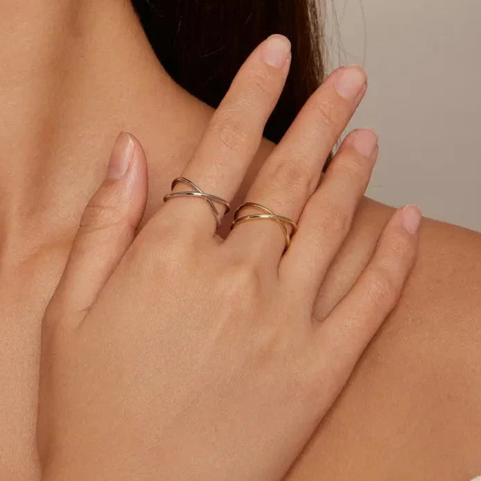 14K Gold Plated X Ring Dainty Minimalist 925 Sterling Silver Cross Ring for Women Promise