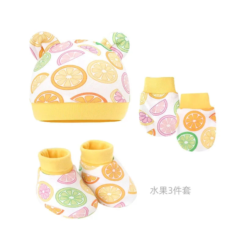 5pcs Baby Cartoon Anti-scratch Gloves Hat Foot Cover Set Handguard Cotton Mittens Beanie Socks Kit for Infant Newborn Headwear-Dollar Bargains Online Shopping Australia