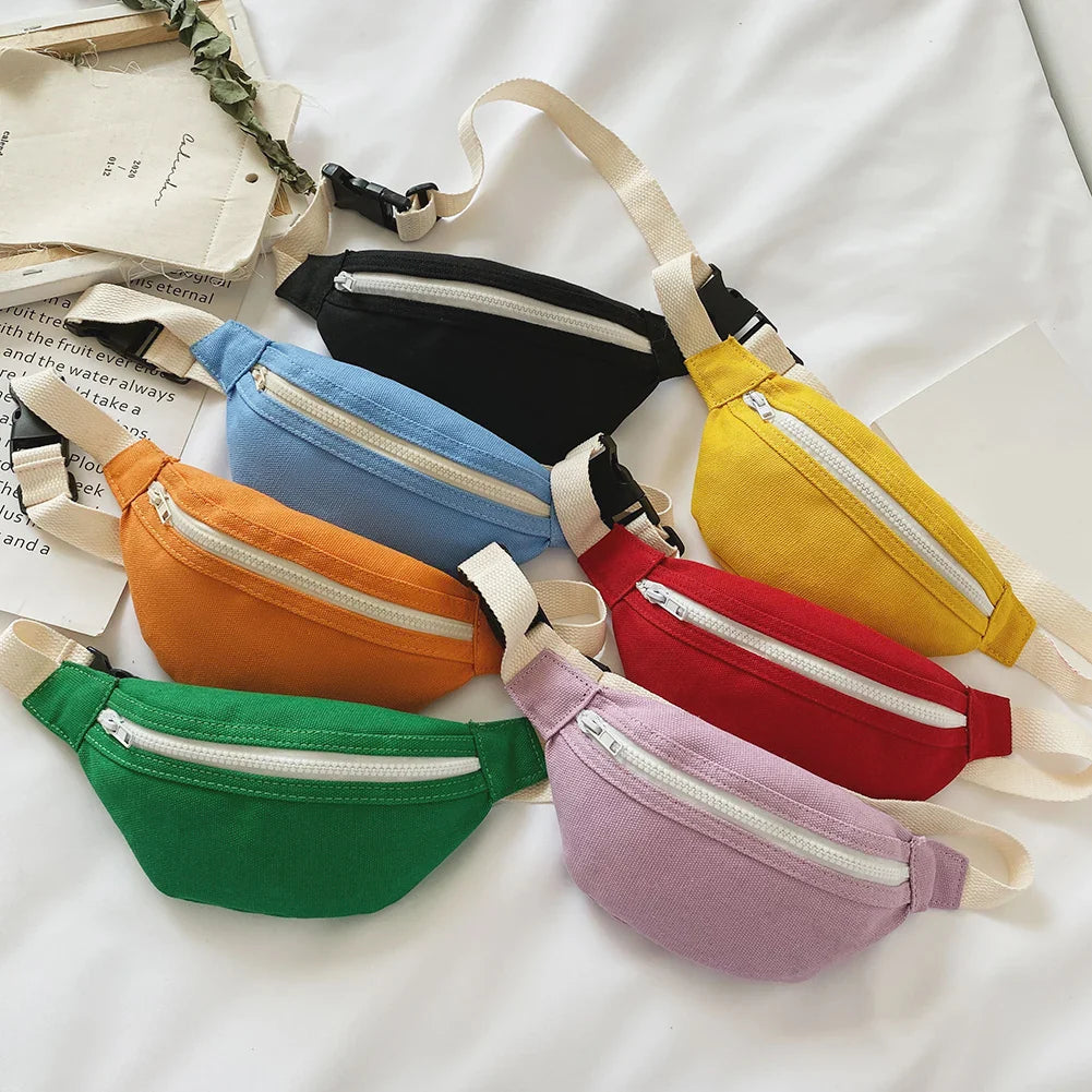 Kids Canvas Fanny Packs Fashion Solid Chest Bag Children Bum Belt Bags Girls Waist Bags Casual Crossbody Bags Shoulder Bags