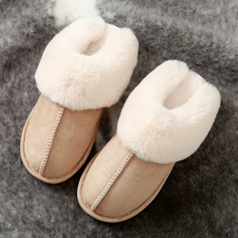 WinterFur Slippers Women Luxury Faux Suede Plush Couple Cotton Shoes Indoor Bedroom Flat Heels Fluffy Slippers-Dollar Bargains Online Shopping Australia