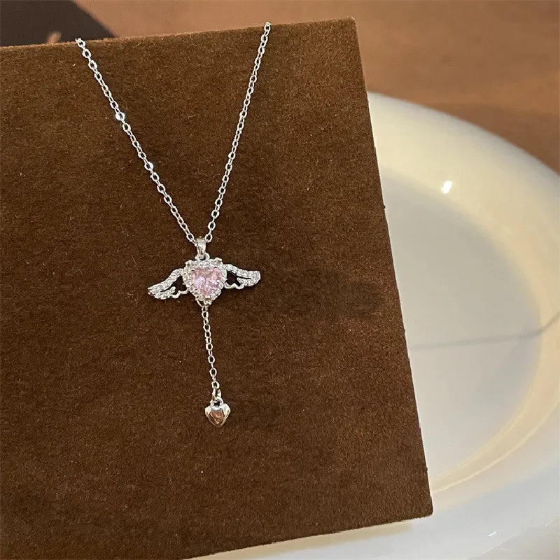 Stainless Steel Gold Color Cupid Angel's Wings Pendant Necklace For Women Girls Clavicle Chain Party Jewelry Gift-Dollar Bargains Online Shopping Australia