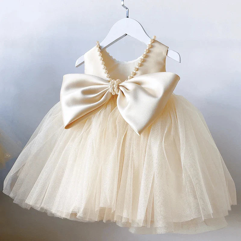 Toddler Baby Girls Dress Bow Baptism Dress for Girls Birthday Party Wedding Beading Dress Formal Tutu Fluffy Gown-Dollar Bargains Online Shopping Australia