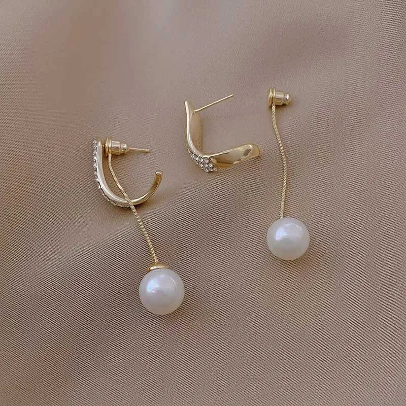 Elegant Pearl Dangle Earrings For Women Crystal Long Tassel Exquisite Drop Earring Wedding Jewelry