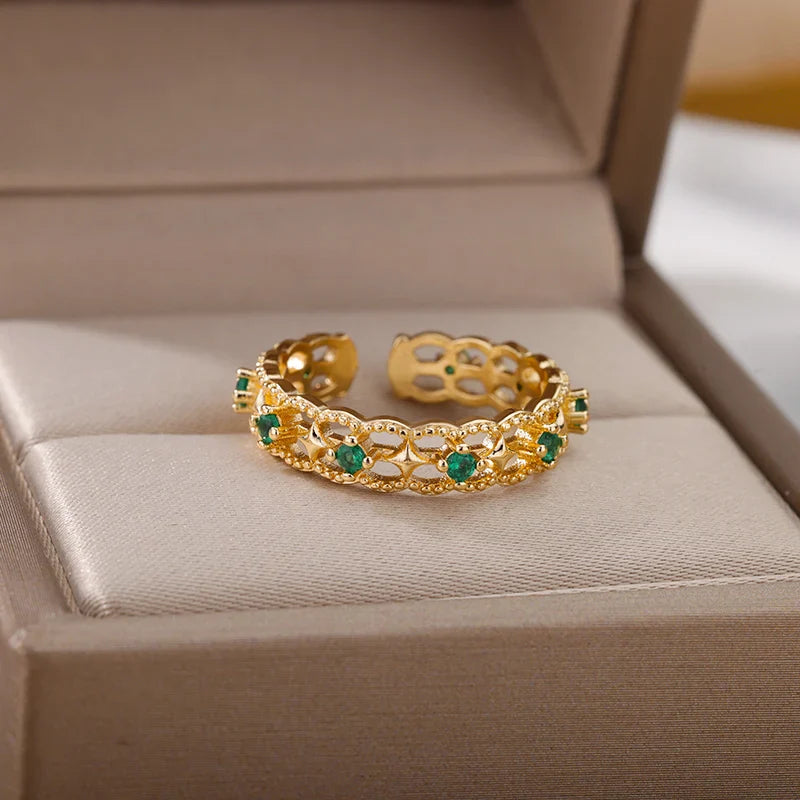 Colorful Zircon Rings For Women Gold Color Stainless Steel Fashion Cubic Zirconia Ring Wedding Jewelry Gift-Dollar Bargains Online Shopping Australia