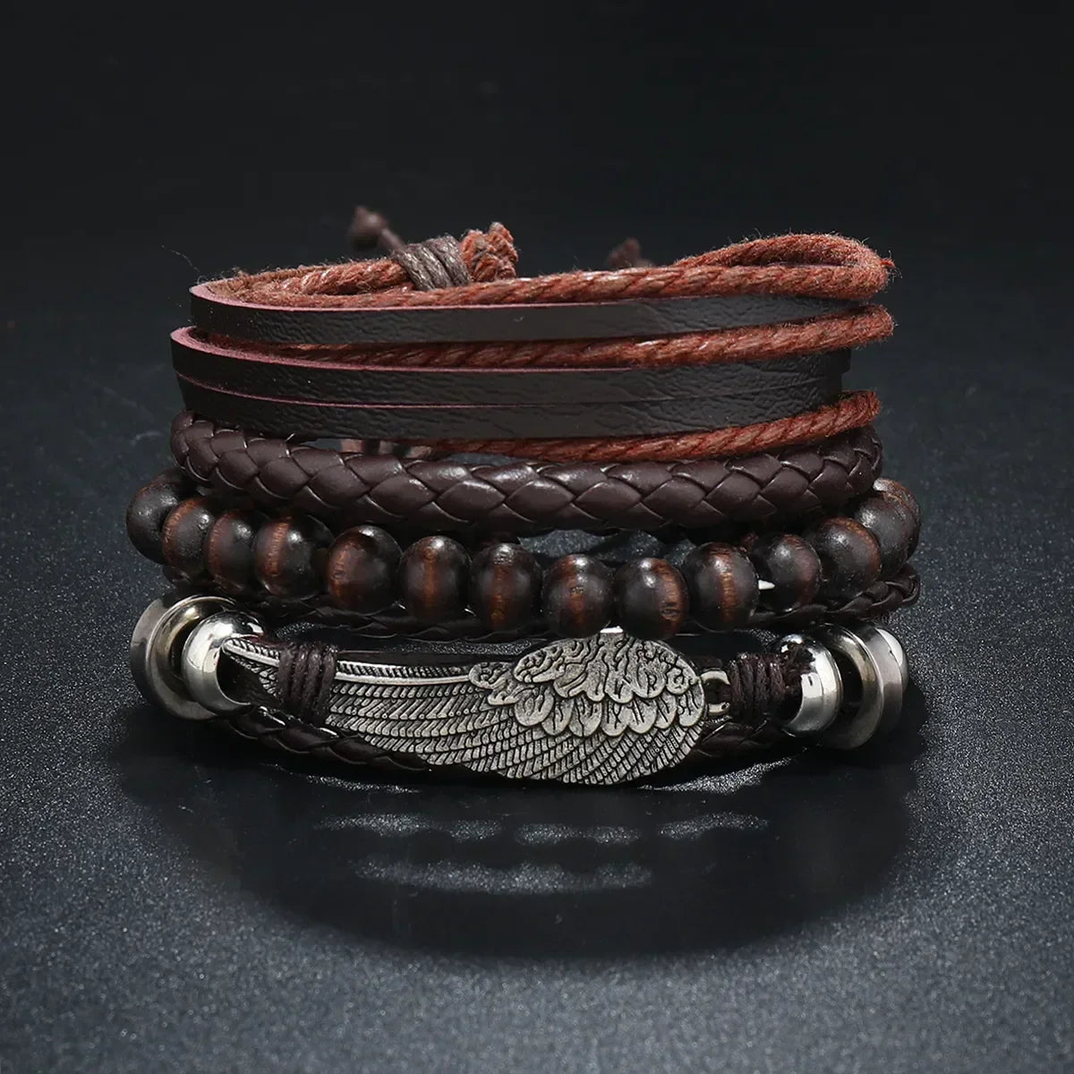 Trendy Compass Man Leather Bracelets set Black Hand Woven Bracelet for Men 4pcs/set DIY Male Jewelry Gift New Pulsera Hombre-Dollar Bargains Online Shopping Australia