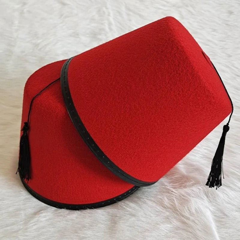 Red Fez Hat Traditional Moroccan Hat Tarboosh Hat Beanie Cap Flat Top Hat Soft Comfortable Universal Ottoman Turkish Hat