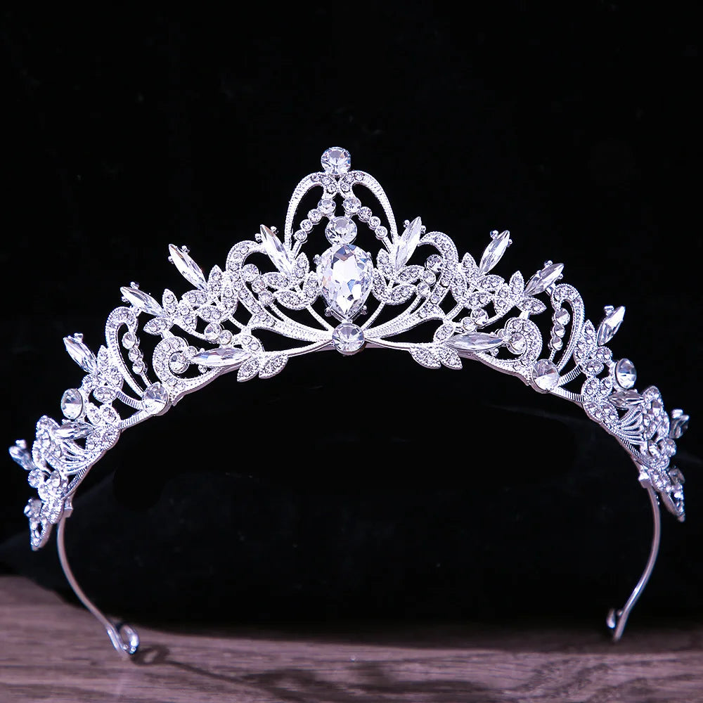 Luxury White Crystal Crown Hair Accessories Tiara Women Wedding Rhinestone Bridal Silver Color Crown Hair Jewelry