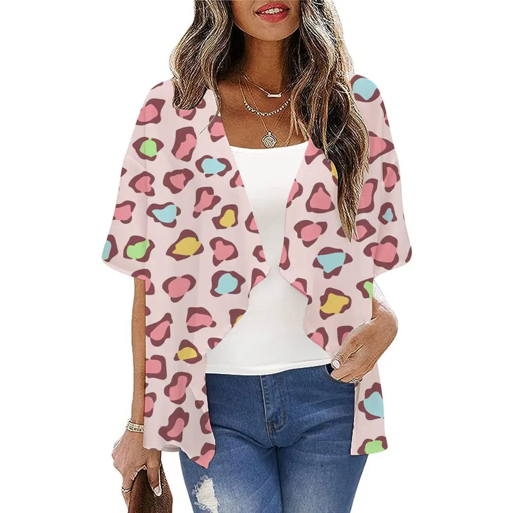 Boho Sexy Style Kimono Cardigan Leopard Printed Loose Long Kimono Ladies Beach Cover Up Tops Summer Blouses Swimsuit