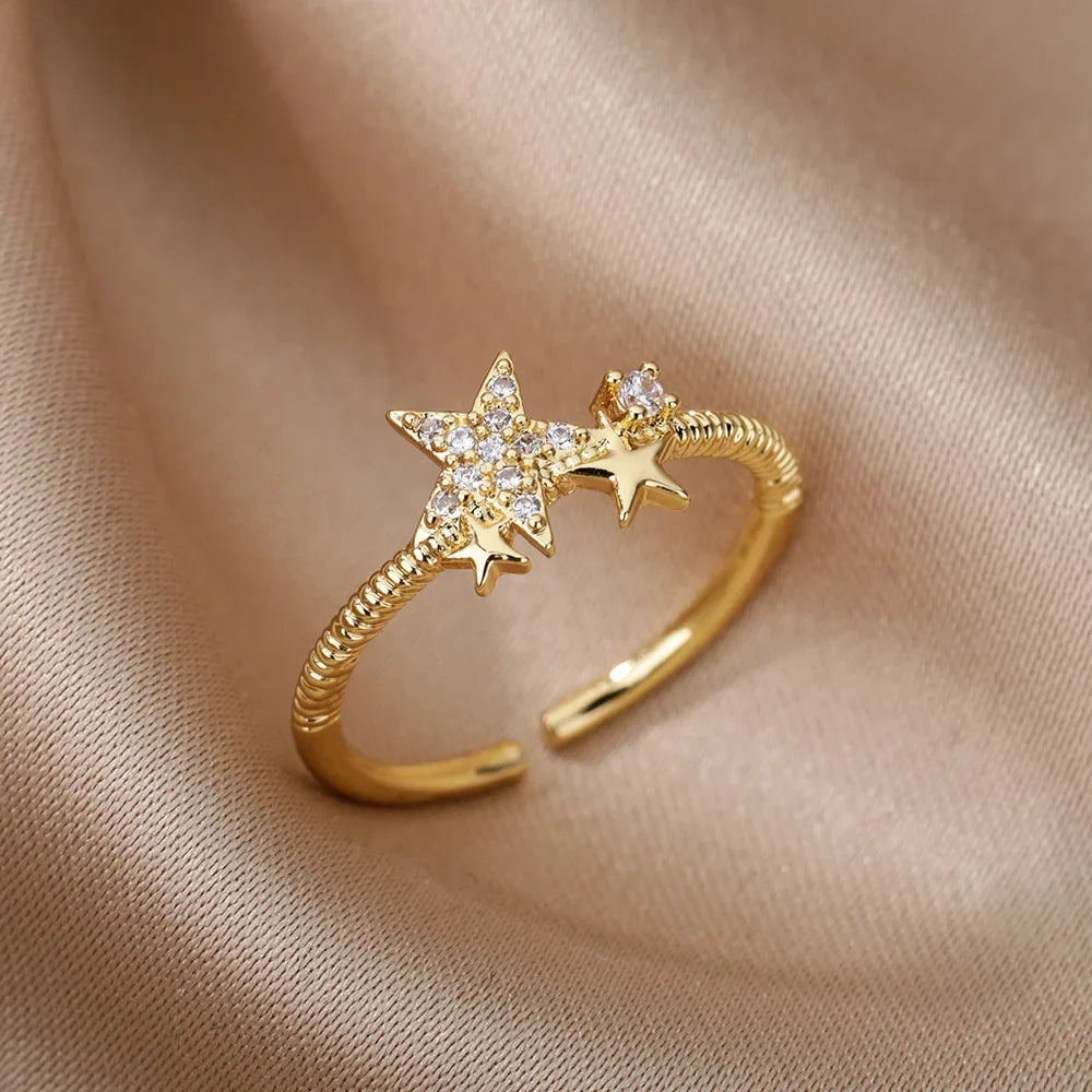 Bee Butterfly Ring For Women Open Adjustable Stainless Steel Cubic Zirconia Moon Heart Finger Ring-Dollar Bargains Online Shopping Australia