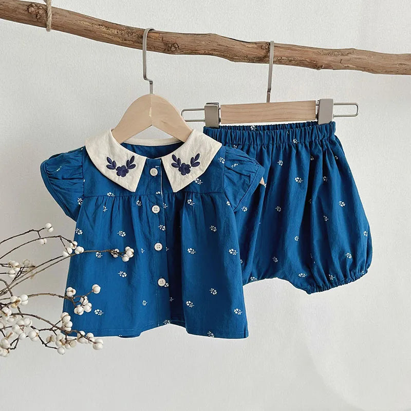 Baby Summer Clothes Set Lovely Peter Pan Collar Blouse and Shorts 2Pcs for Infant Girls Toddler Outfit-Dollar Bargains Online Shopping Australia