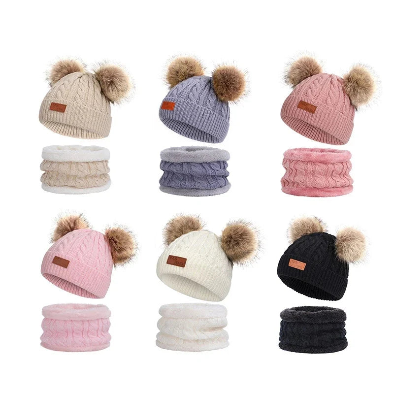 Children Winter Warm Suits Knitted Hat Scarf and Gloves Set For Girls Boy Pompoms Baby Beanies Cap Christmas Gifts For Kids 1-5y-Dollar Bargains Online Shopping Australia