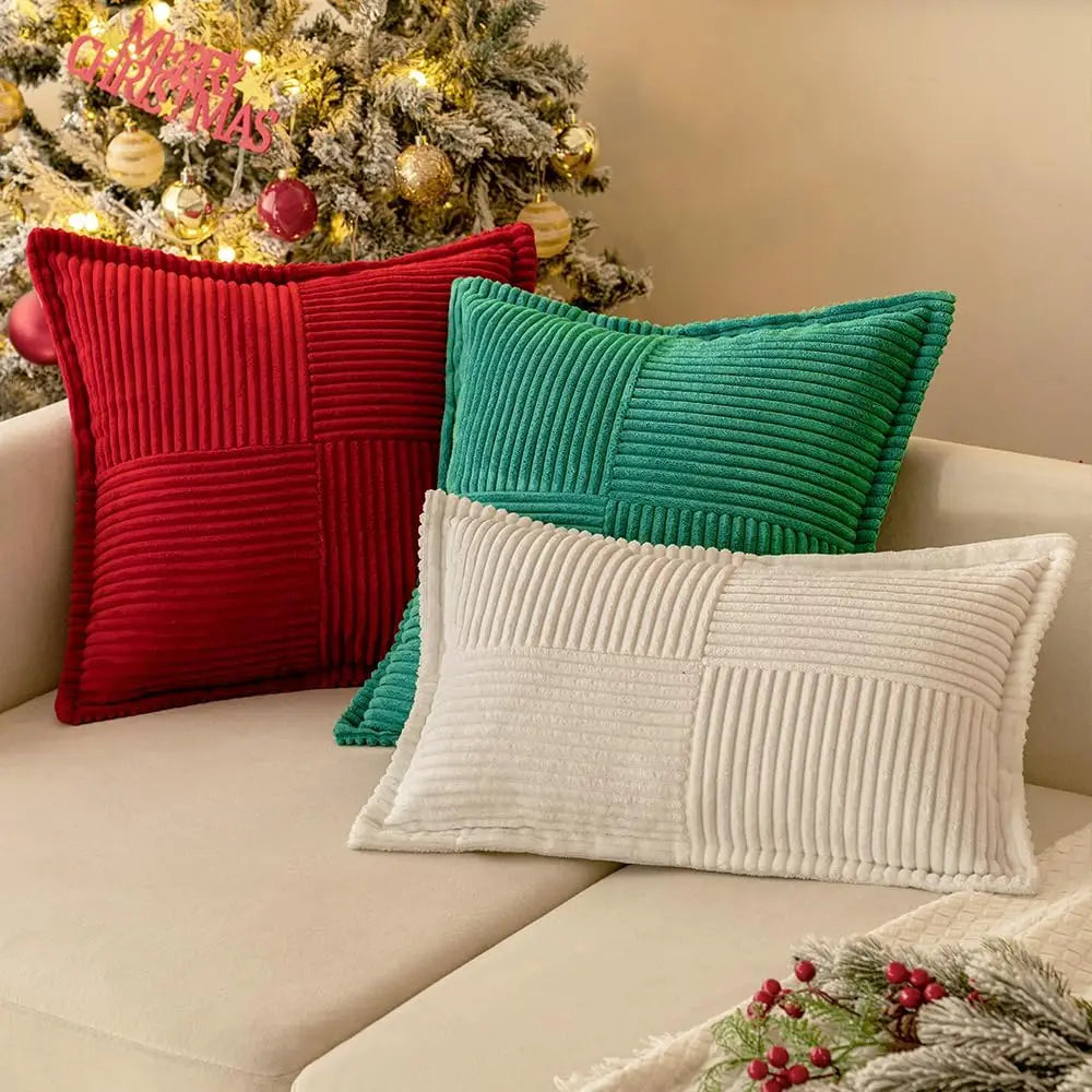 Corduroy Pillow Covers with Splicing of Super Soft Boho Striped Pillow Covers Broadside Decorative Textured Throw Pillow Cushion