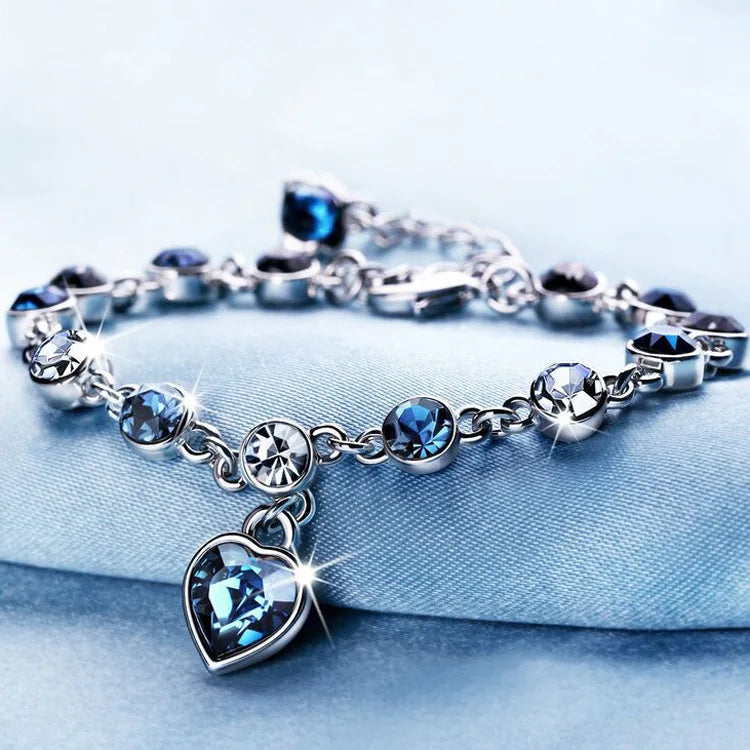 Luxury Ocean Heart Blue Crystal Bracelet for Women Blue Cubic Zirconia Love Charm Bangles Anniversary Valentines Day GiftJewelry-Dollar Bargains Online Shopping Australia