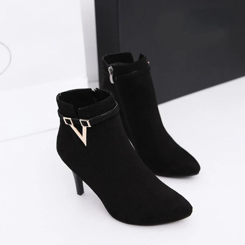 Stiletto Thin High Heels Woman Pointed Toe Pu Leather Zipper Sexy Ankle Women Boot Chelsea