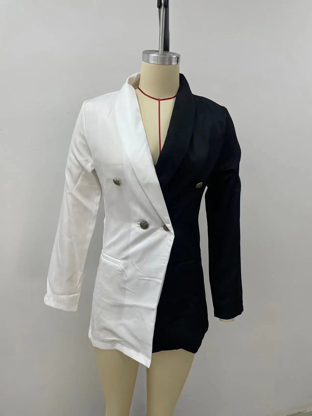 Women Blazer Elegant Office Lady Suit Thin Spring V-neck Female Long Sleeve New Patchwork Slim OL Double Breasted Dress Coat-Dollar Bargains Online Shopping Australia