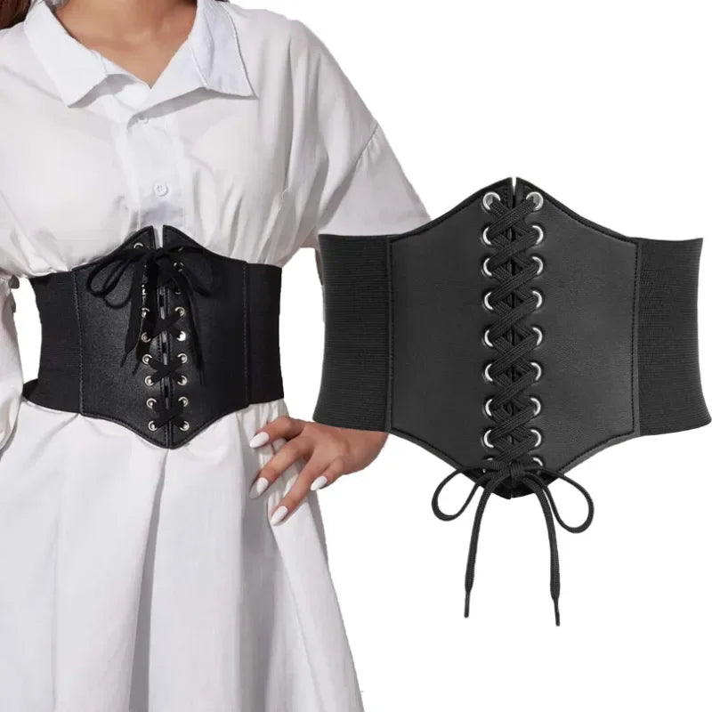 Women's Corset Belt Gothic Fashion PU Leather Female Lace-up Corset Belts Slimming Waist Vintage Corset Black Wide Belt for Girl-Dollar Bargains Online Shopping Australia