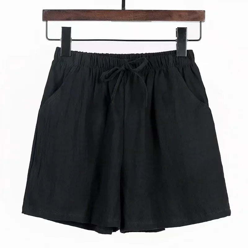 Cotton Linen Beach Shorts Women Basic Short Pants Mini Wide Leg Trousers Ladies Fashion Casual Home Streetwear-Dollar Bargains Online Shopping Australia