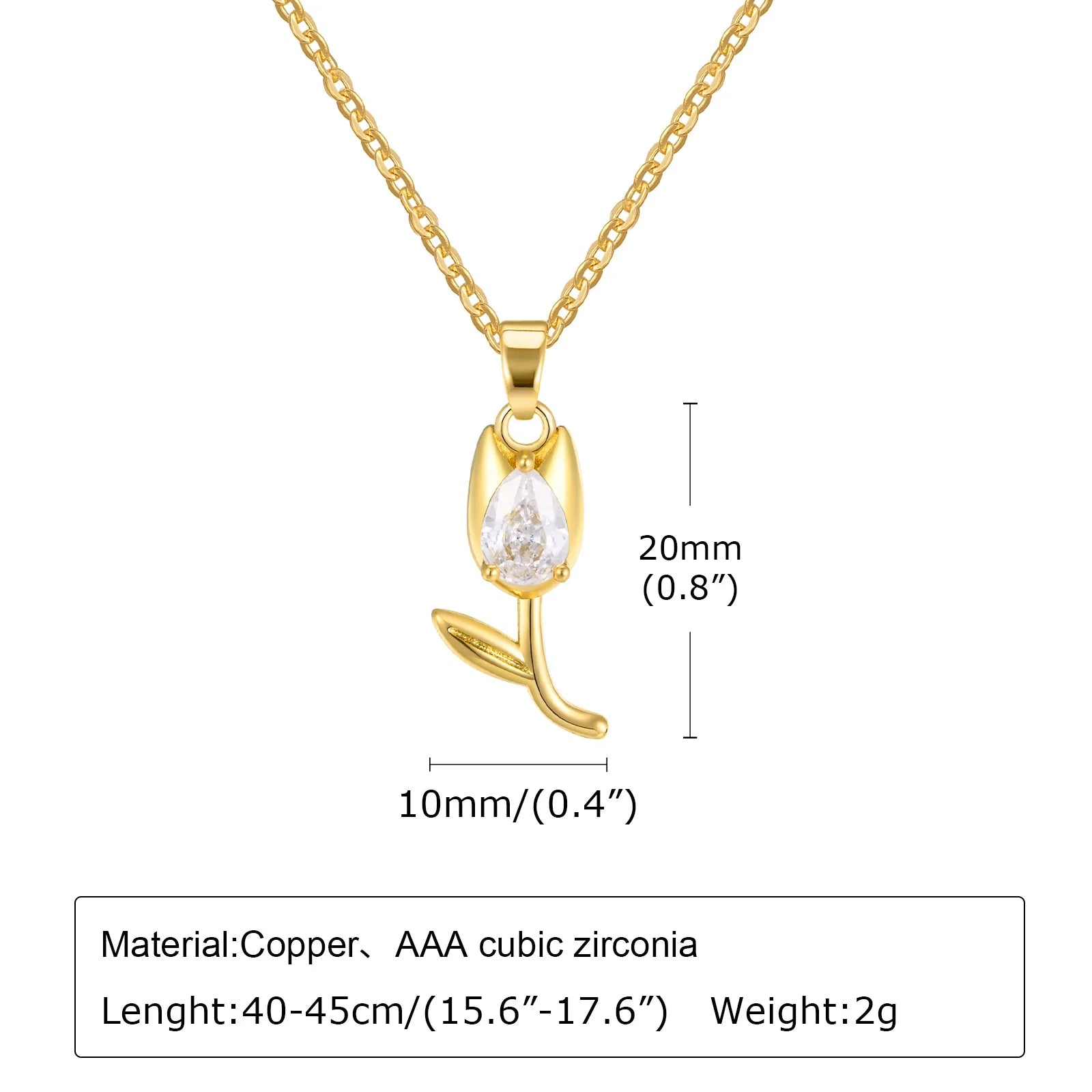 Charms Crystal Tulip Flower Pendant Necklace Minimalist Anniversary Girlfriend Women Female Gifts