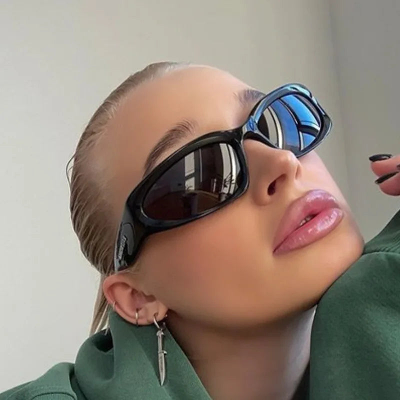 Fashion Wrap Around Cyber Y2K Sunglasses Women Silver Oval Shades Sports Cycling Sun Glasses Aesthetic Eyewear for Men Outdoor-Dollar Bargains Online Shopping Australia