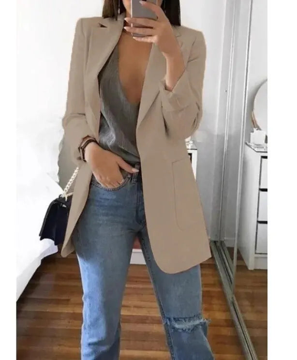 Plus Size Blazer Women Clothing Casual Cardigan Autumn Winter Overcoat Solid Large Topcoat Lapel Jacket Grace Fashion Outer Wear