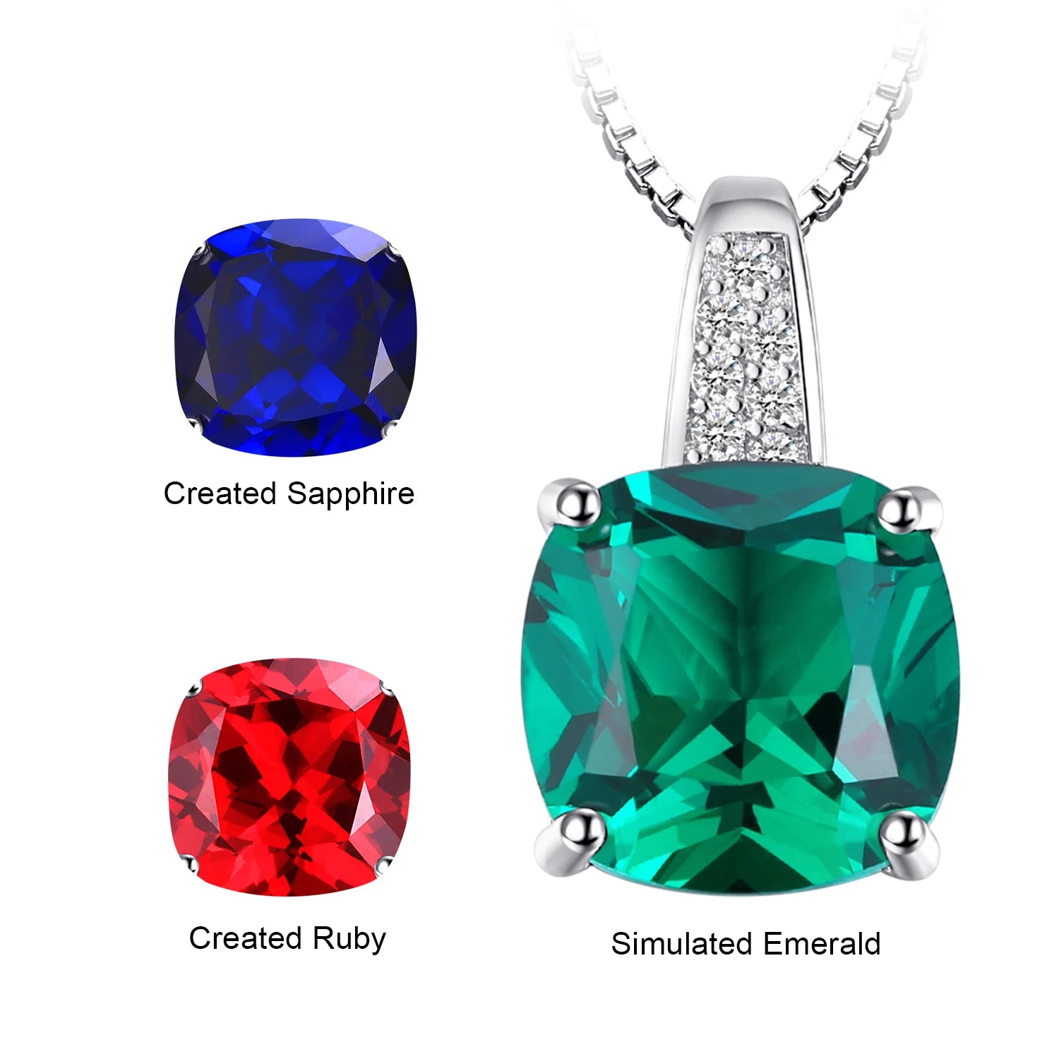 Simulated Nano Green Emerald Created Ruby 925 Sterling Silver Pendant Necklace Women Gemstone Solitaire No Chain