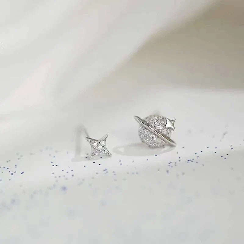 Planet Earrings Silver Color Piercing for Women Moon Star Crystal Zircon Ear Stud Earrings Tragus Cartilage Body Jewelry-Dollar Bargains Online Shopping Australia
