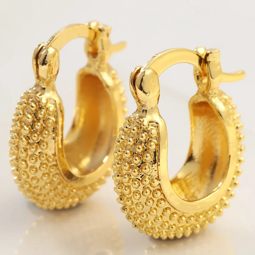 Fashion Round Gold Plated Copper Hoop Earrings for Women 2023 New Vintage Jewelry Wedding Anniversary Party Gifts Acessories-Dollar Bargains Online Shopping Australia